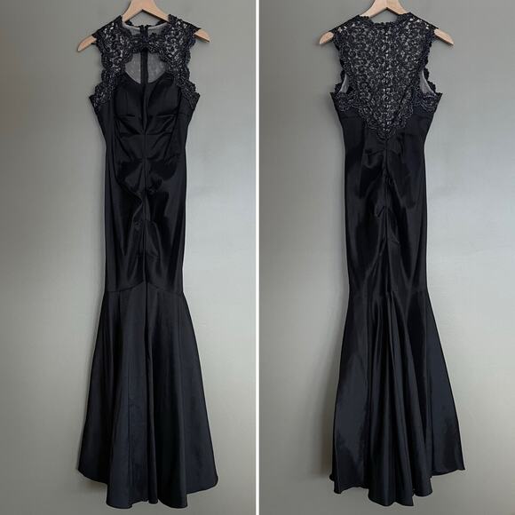 NWT Xscape Lace Taffeta Mermaid Gown Black Size 8‎ Maxi Dress Metallic Elegant - Picture 3 of 16
